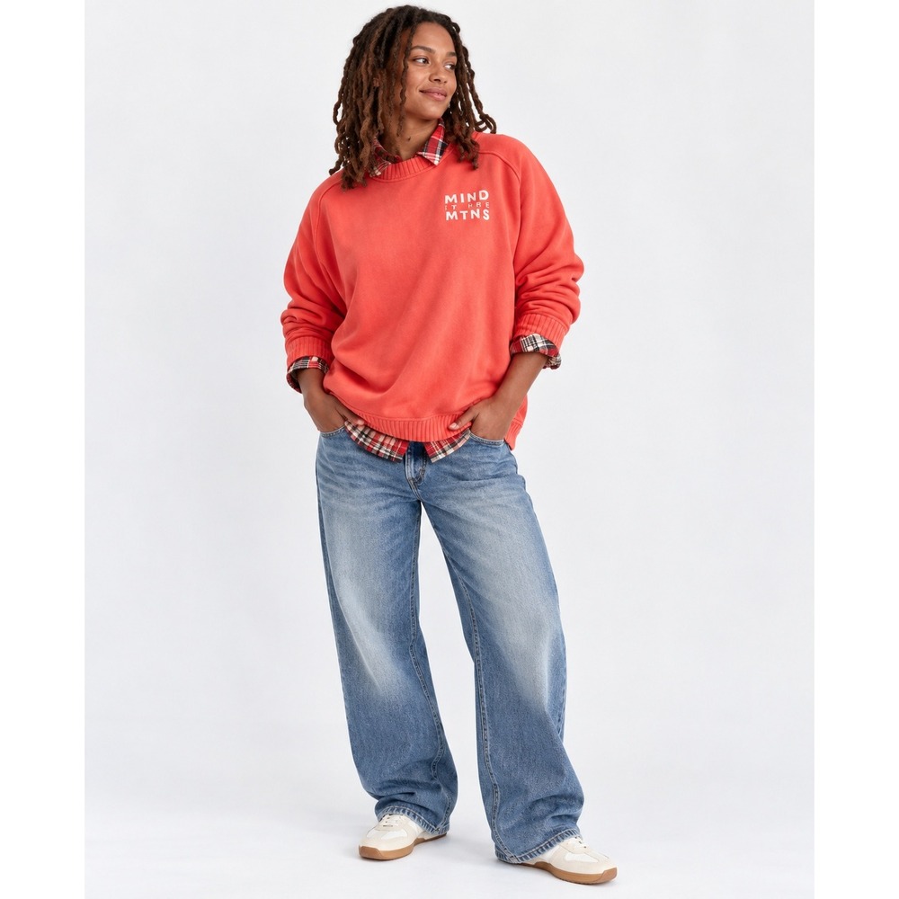 Aerie Mind In The Mtns Graphic Sweatshirt Coral Red Ribbed Oversized Medium